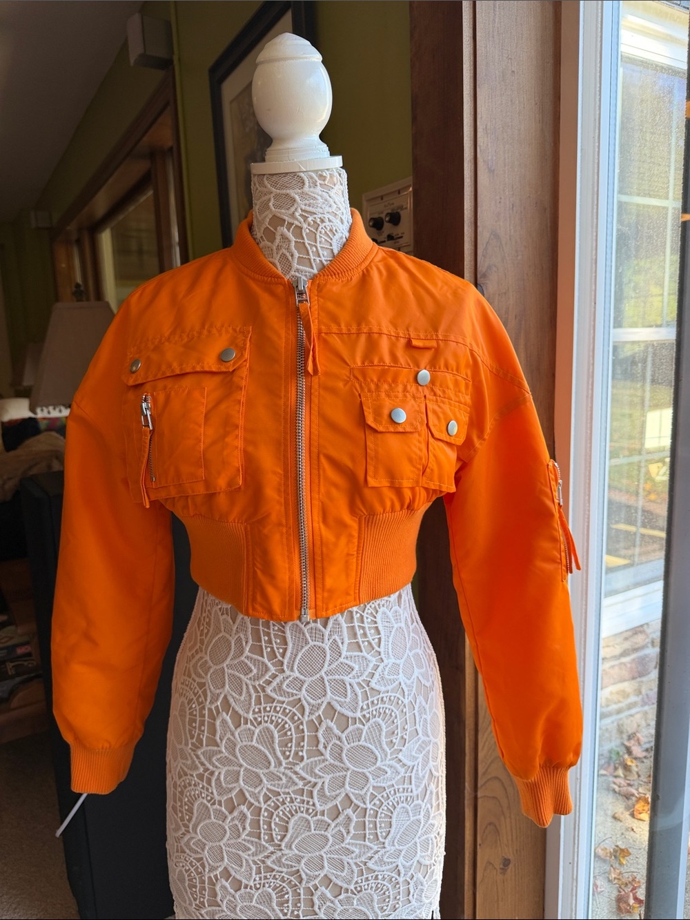 Women's Cropped Bomber Jacket - Orange